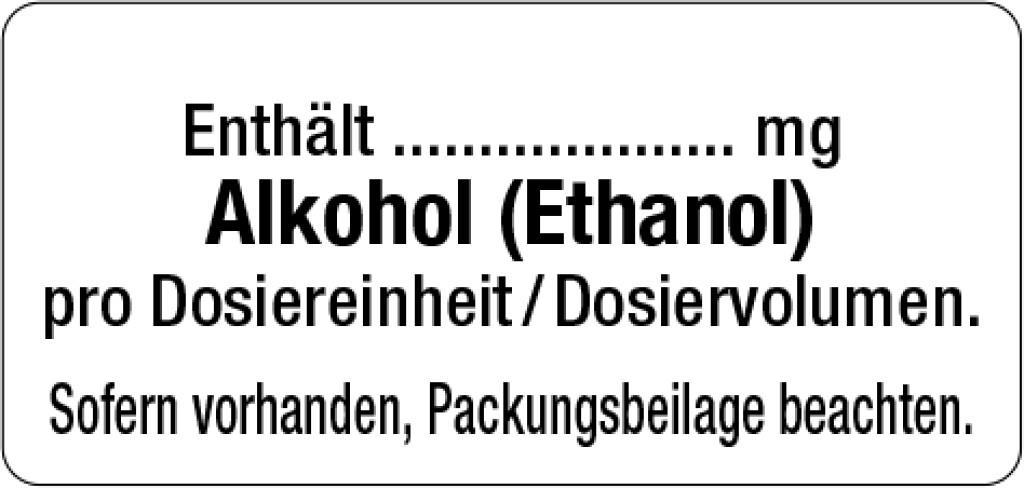 Haftetikett Warnhinweis Alkohol + Zusatzhinweis auf Packungsbeilage